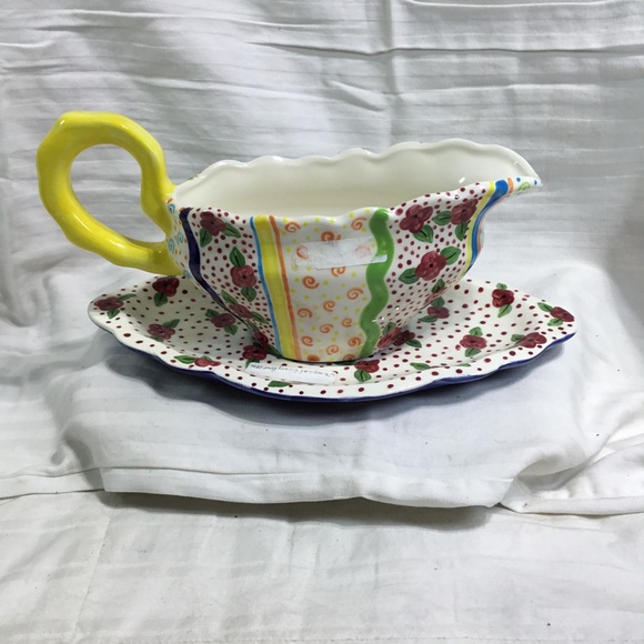 Jean McDermott 1997 gravy boat and tray, great decor item, hand painted - Picture 2 of 4